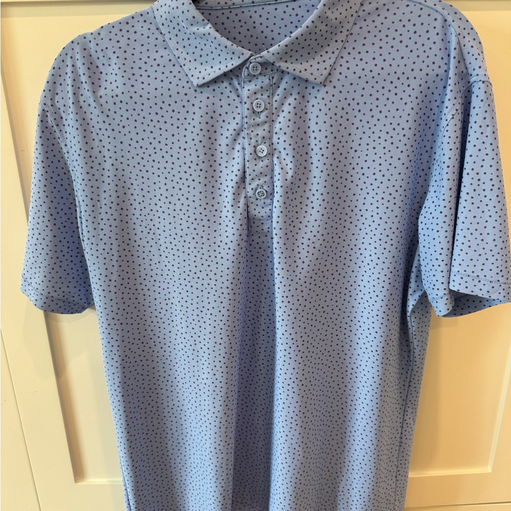 G/FORE Light Blue Polo with Navy Microdots